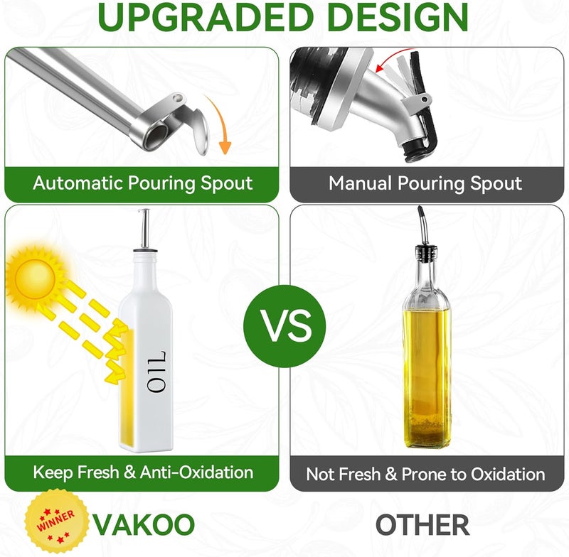 Vakoo Oil and Vinegar Dispenser Set - 17oz/500ml, Extra Thick Glass, Leak-Proof, Olive Oil Dispenser Bottle for Kitchen (White Blue) - Image 3