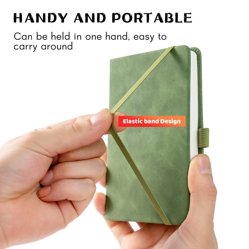 Animusphere 2Pack Pocket Notebook Small Notebook Journal Notebook 4 inches x 5.7 inches 200 Pages Leather Cover With Pen Holder Page Marker Ribbons (Green-withpen) - Image 2