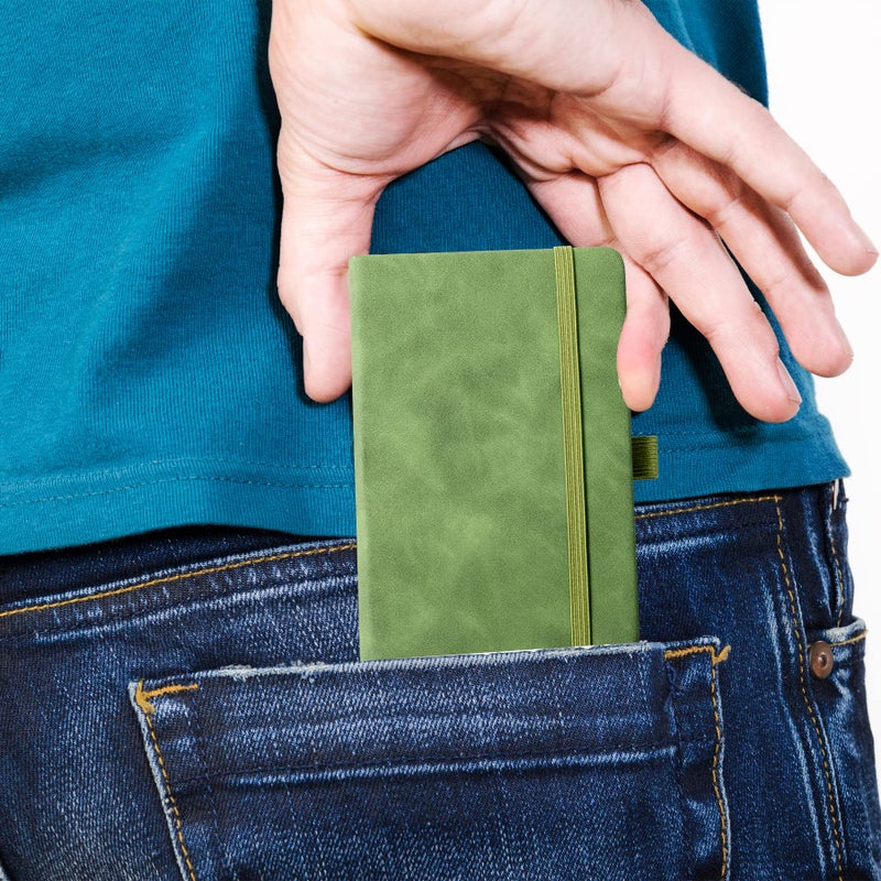 Animusphere 2Pack Pocket Notebook Small Notebook Journal Notebook 4 inches x 5.7 inches 200 Pages Leather Cover With Pen Holder Page Marker Ribbons (Green-withpen) - Image 4