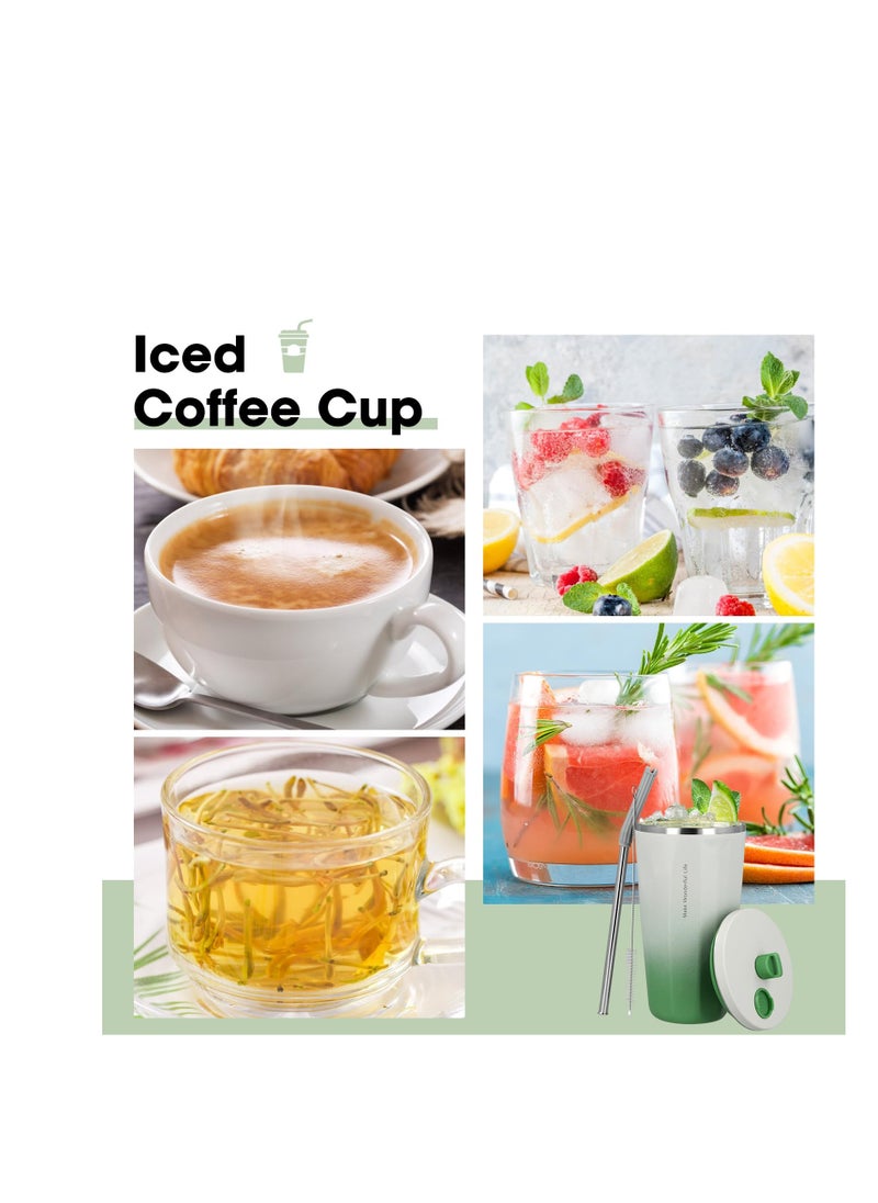 KASTWAVE - Tumbler with Straw and Lid, 600ML Gradient Color Thermos Cup, Thermal Insulated Vacuum Stainless Steel Thermal Mug, Reusable Leak-Proof Coffee Cups, Keeps Drinks Cold & Hot, Green - Image 1