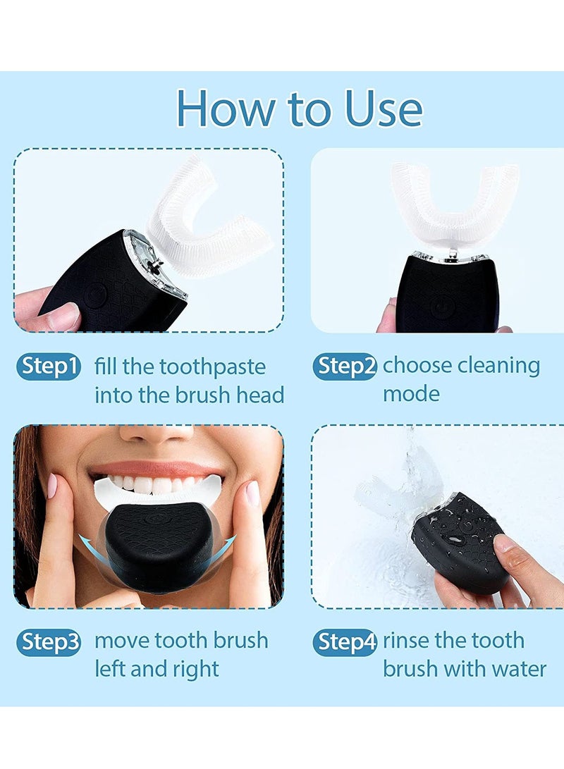 فرشاة الأسنان الكهربائية بالموجات فوق الصوتية هي فرشاة أسنان آلية بتصميم فم يغطي تنظيف الأسنان بزاوية 360 درجة وتوفر وظائف الماء والتبييض والتدليك، وتحتوي على مصباح LED زرقاء للبالغين. - Image 2