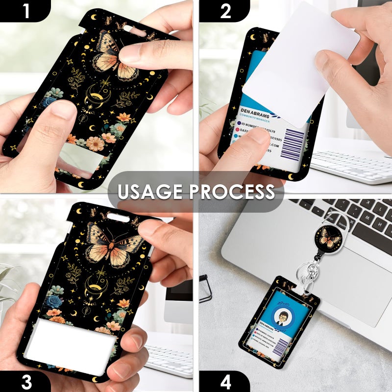 Vorruil Butterfly Flowers Lanyards ID Badge Women Gifts, Moon ID Badge Holder with Retractable Reel Clip and Keychain, Vertical Identity Badge Cover Case Protector for Teacher Nurse - Image 4