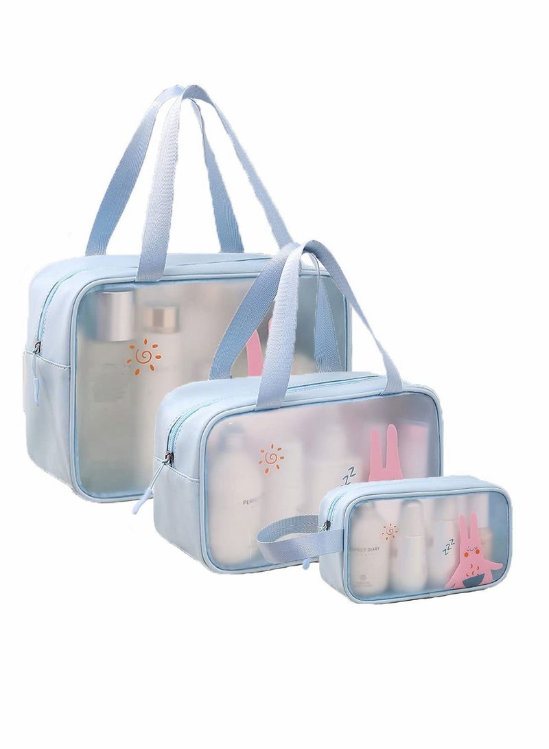 NIBEMINENT Toiletry Bag, 3Pcs Translucent Waterproof Travel Makeup Cosmetic Bag Clear Make Up Organizer with Cartoon - Image 1