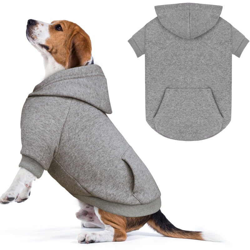 Waoduld Dog Sweaters,Dog Hoodie,Cozy Fleece Interior Sweatshirt with Hood & Pocket,Leash Hole,Pet Clothes Sweater for Small,Medium,and Large Dogs,Grey&2XL - Image 1