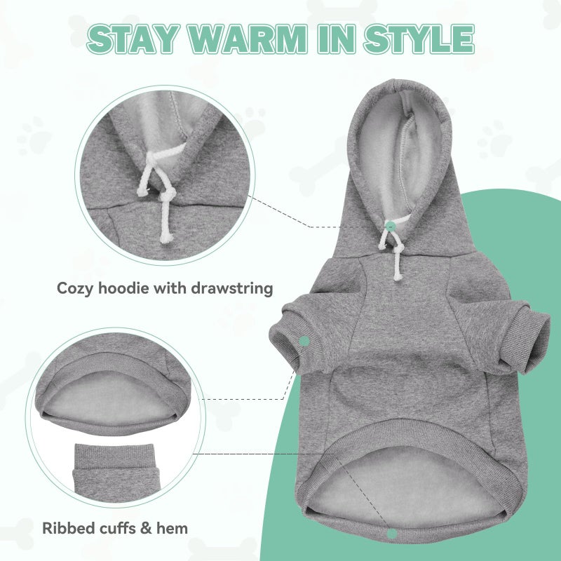 Waoduld Dog Sweaters,Dog Hoodie,Cozy Fleece Interior Sweatshirt with Hood & Pocket,Leash Hole,Pet Clothes Sweater for Small,Medium,and Large Dogs,Grey&2XL - Image 5