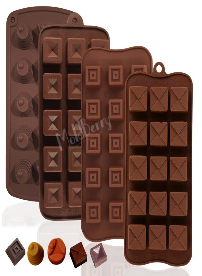 MoldBerry Silicone Chocolate Mould Set of 4 - Square, Round & Triangle Candy‑Jelly Chocolate Making Moulds - Flexible, Non‑Stick Baking Tray for Chocolate, Candy, Jelly - Image 1