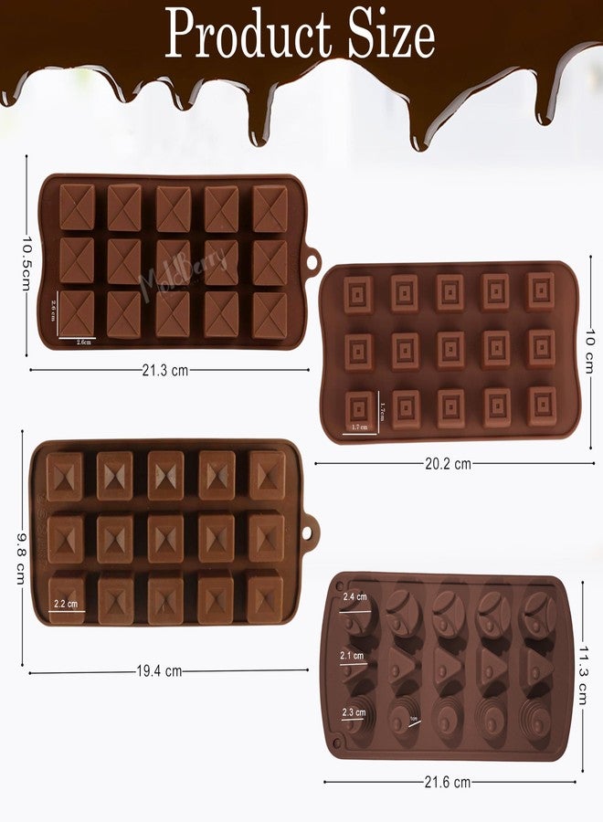 MoldBerry Silicone Chocolate Mould Set of 4 - Square, Round & Triangle Candy‑Jelly Chocolate Making Moulds - Flexible, Non‑Stick Baking Tray for Chocolate, Candy, Jelly - Image 2
