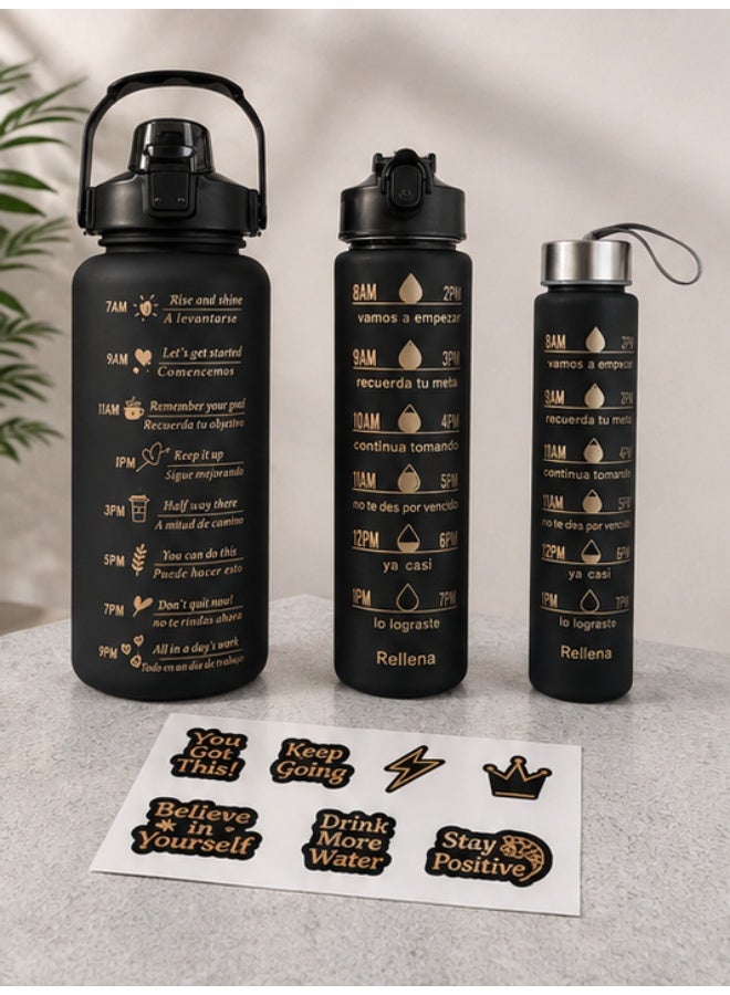 3-in-1 Sports Water Bottle Set, 500ml, 900ml & 2000ml Reusable Water Bottles, BPA-Free, Leak-Proof & Shock-Resistant, Motivational Time Markers for Gym, Sports, Travel & Outdoor Use - Image 3