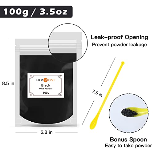 HTVRONT Black Mica Powder for Epoxy Resin - 3.5 oz (100 g) Easy to Mix Resin Pigment Powder, Nature Non-Toxic Mica Powder for Soap Making, Candle Making, Lip Gloss, Bath Bomb, Slime - Image 2