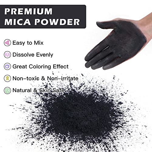 HTVRONT Black Mica Powder for Epoxy Resin - 3.5 oz (100 g) Easy to Mix Resin Pigment Powder, Nature Non-Toxic Mica Powder for Soap Making, Candle Making, Lip Gloss, Bath Bomb, Slime - Image 3