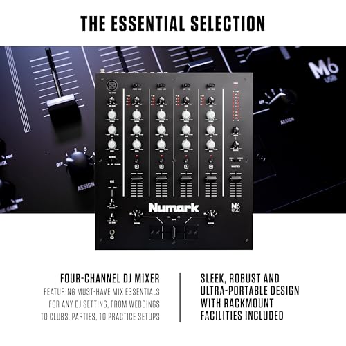 Numark M6 USB - 4-Channel DJ Mixer with Built-In Audio Interface, 3-Band EQ, Microphone Input and Replaceable Crossfader with Slope Control - Image 2