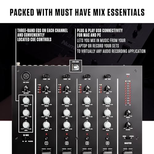 Numark M6 USB - 4-Channel DJ Mixer with Built-In Audio Interface, 3-Band EQ, Microphone Input and Replaceable Crossfader with Slope Control - Image 5