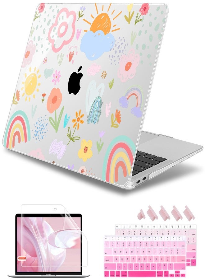May Chen Compatible with MacBook Air 13 inch Case 2022 2021, 2020-2018 Release Model: M1 A2337 A2179 A1932, Plastic Hard Shell Case Cover for Mabook Air 13 inch with Retina Dispaly, Rainbows Flowers - Image 1