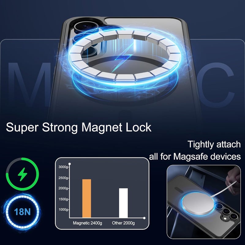 حافظة Pilaru المغناطيسية لهواتف Samsung S24/S25 [متوافقة مع تقنية MagSafe] | 2 طبقة حماية للشاشة | مقاومة للتصفر وبصمات الأصابع، مقاومة للصدمات، نسيج ناعم وشفاف يناسب شكل الهواتف - لون أسود مات - Image 4