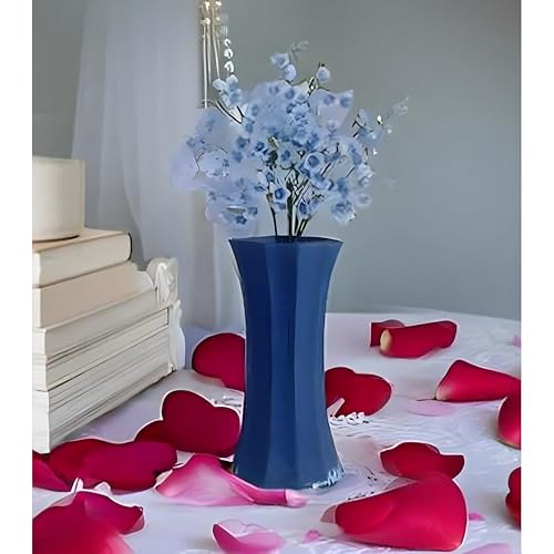 Lasaki Vanya Big Blue Ceramic Vase | Decorative Vase for Pampas Grass, Dried & Artificial Flowers | Centrepiece & Showpiece for Home Decor, Living Room, Bedroom & Tabletop Styling (D-7 X H-15 cm) - Image 1