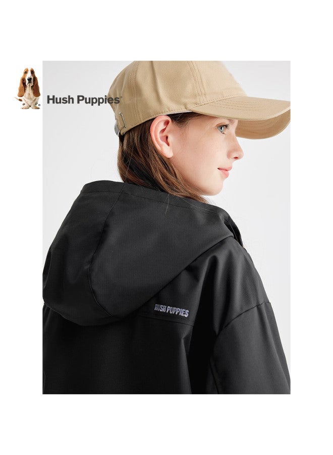 Hush Puppies Hush Puppies Girls' Triple-protection Jacket, Spring 2025 New Children's Workwear Hooded Windbreaker Top, Diamond Black, Size 140  - Image 4