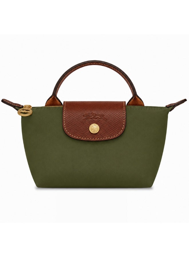 Longchamp Olive Green Mini Shoulder Bag with Brown Leather Accents and Snap Closure - Image 1