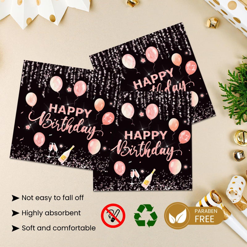 KFJBPB 40 Pcs Happy Birthday Plates and Napkins Party Supplies, Rose Gold Paper Plates Napkins Disposable Tableware Set for Women Girls Birthday Party Decorations - Image 4