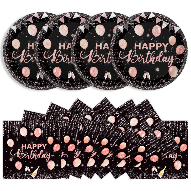 KFJBPB 40 Pcs Happy Birthday Plates and Napkins Party Supplies, Rose Gold Paper Plates Napkins Disposable Tableware Set for Women Girls Birthday Party Decorations - Image 1