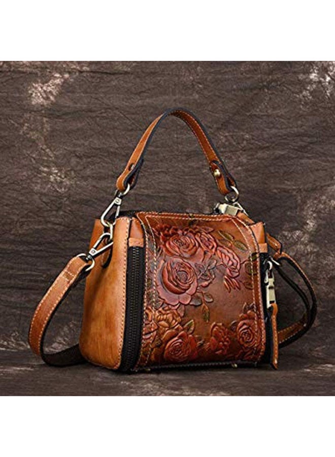 AMERTEER Embossed Craft Flower Crossbody Shoulder Bag Brown - Image 2