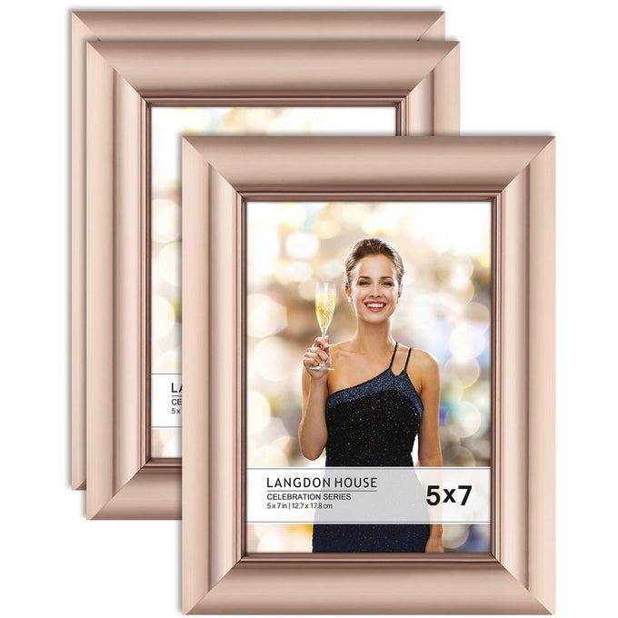 5X7 PICTURE FRAMES ROSE GOLD 3 PACK CONTEMPORARY GLAM PHOTO FRAMES 5 X 7 WALL MOUNT OR TABLE TOP CELEBRATION COLLECTION