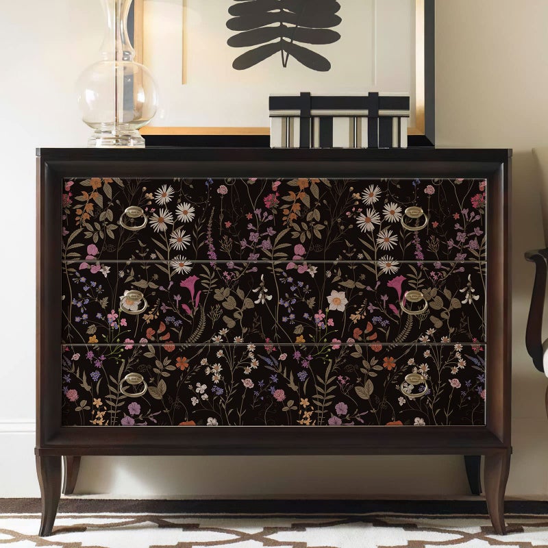 JiffDiff Floral Wallpaper Peel and Stick, Self Adhesive Wallpaper for Home Bedroom Cabinets and Kitchen Countertop Peel and Stick Thicken Contact Paper (17.3"x118", Dark Floral) - Image 5