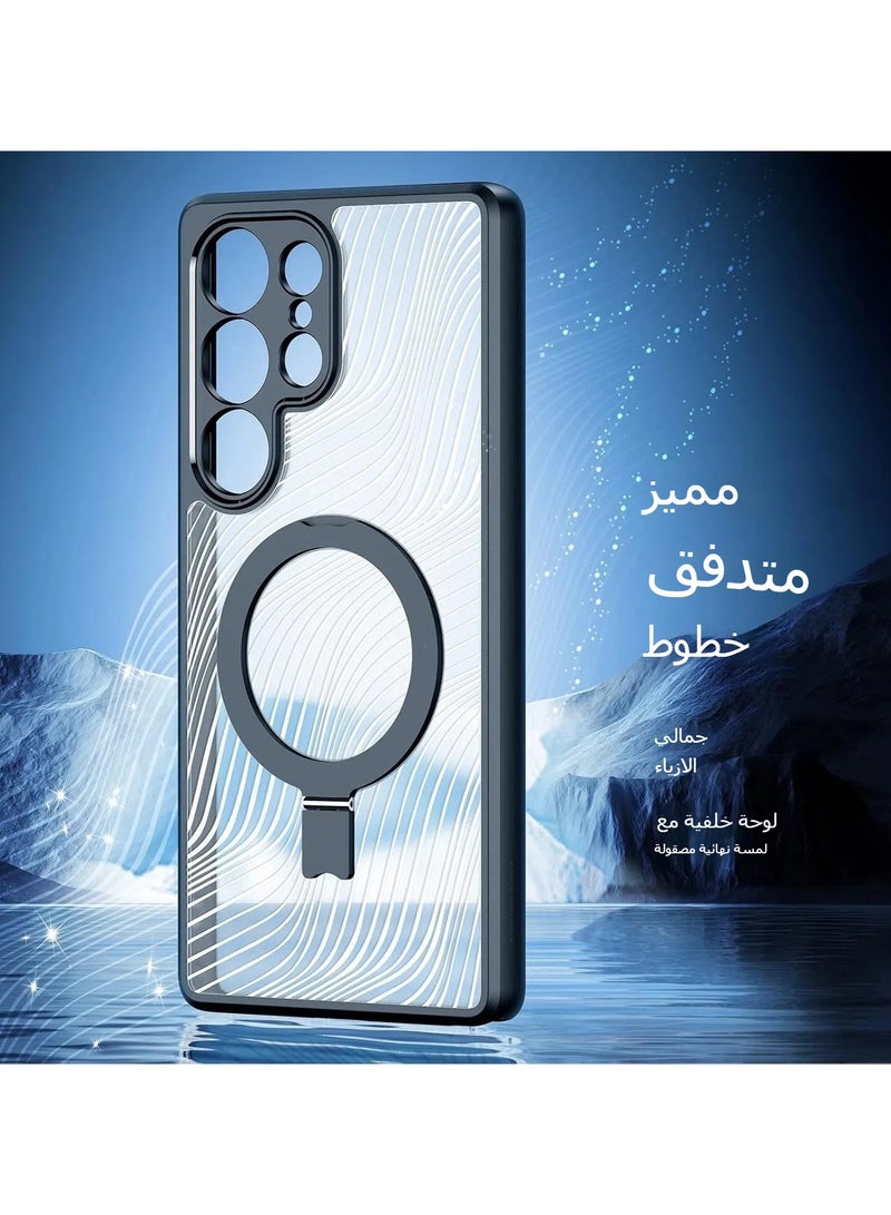 غطاء واقي مغناطيسي لـ Samsung Galaxy S25 Ultra، غطاء خلفي شفاف غير لامع بتصميم انسيابي، غطاء PC+TPU مقاوم للبصمات والصدمات مع حامل معدني قابل للطي. - Image 5