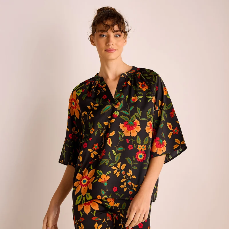 سبلاش فيڤ Floral Print Satin Top and Pyjama Set
