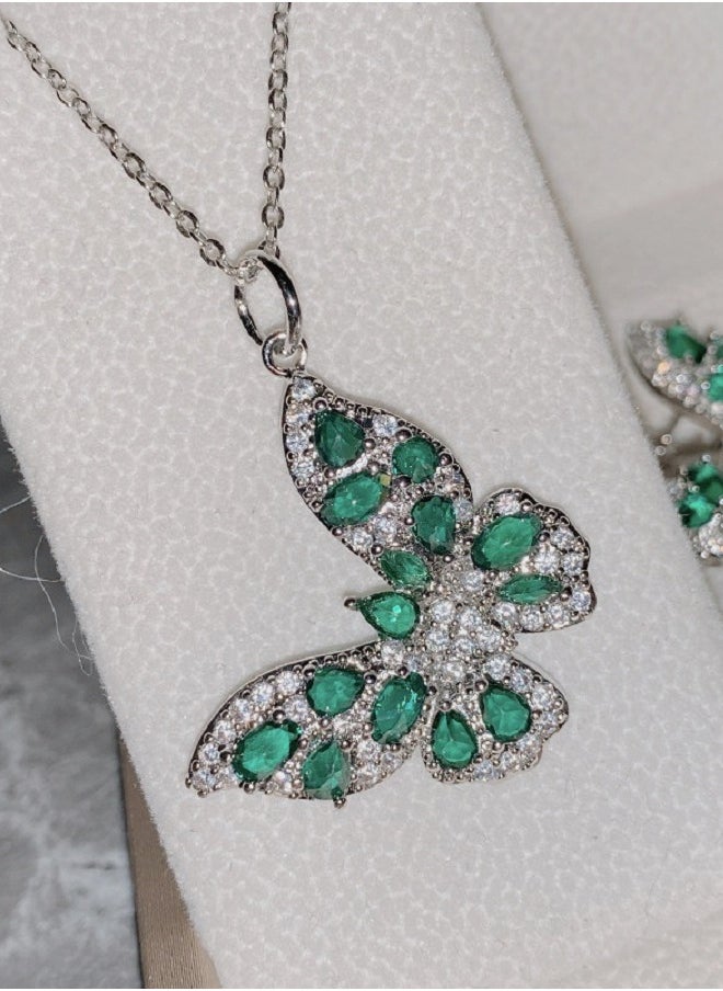 Beauenty - Gemstone butterfly ring gold plated non spec encrusted zircon Necklance female - Image 1