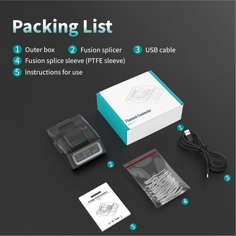 KASTWAVE Filament Connector, Filament Splicer with 180Pcs PTFE Sleeve for 3D Printer Filament 1.75mm, Fast Heating Up to 240°C, Compatible with PLA PETG TPU ABS PA Nylon - Image 4