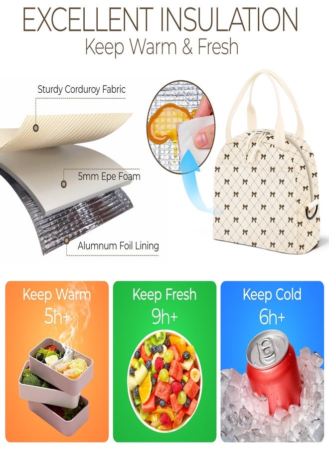 WOBAGMEN Lunch Box for Women,Bow Lunch Bag Cute Corduroy Insulated Lunch Box With Shoulder Strap for Adult Womens for Work Picnic (bow tie) - Image 3