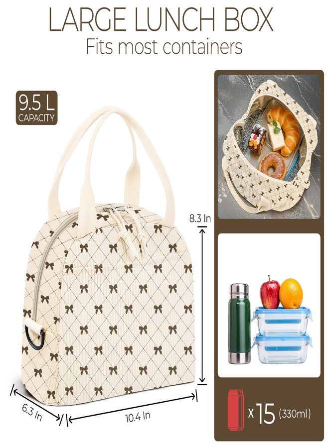 WOBAGMEN Lunch Box for Women,Bow Lunch Bag Cute Corduroy Insulated Lunch Box With Shoulder Strap for Adult Womens for Work Picnic (bow tie) - Image 2