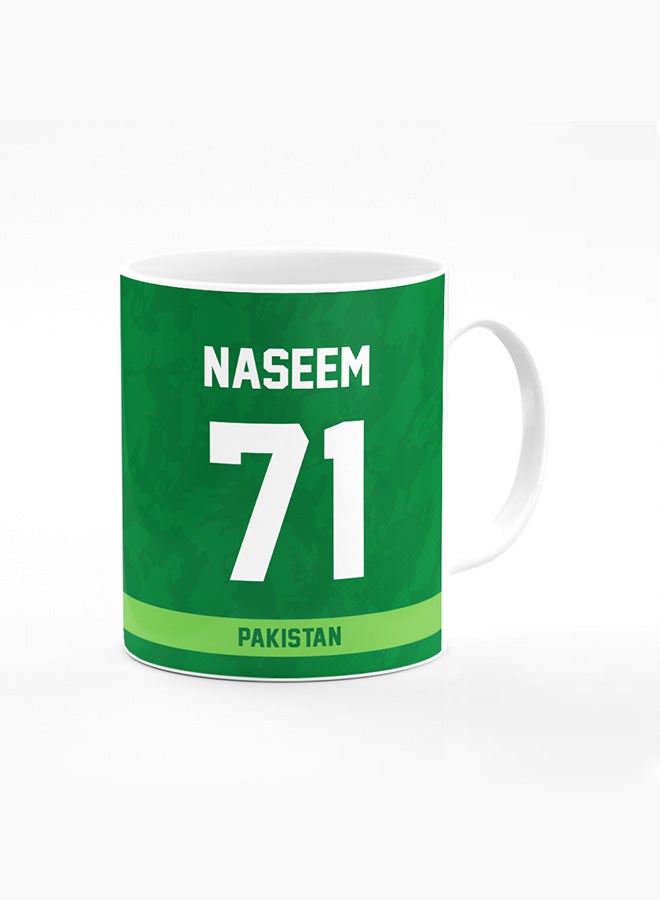 Stylizedd Designer Printed Coffee Mug with Heavy Duty Handle 11oz Ceramic Personalised Gift Mugs Cup [Microwave Safe & Dishwasher Proof ] - Cricket Player - Naseem Shah, Jersey Number - 71 - Image 1