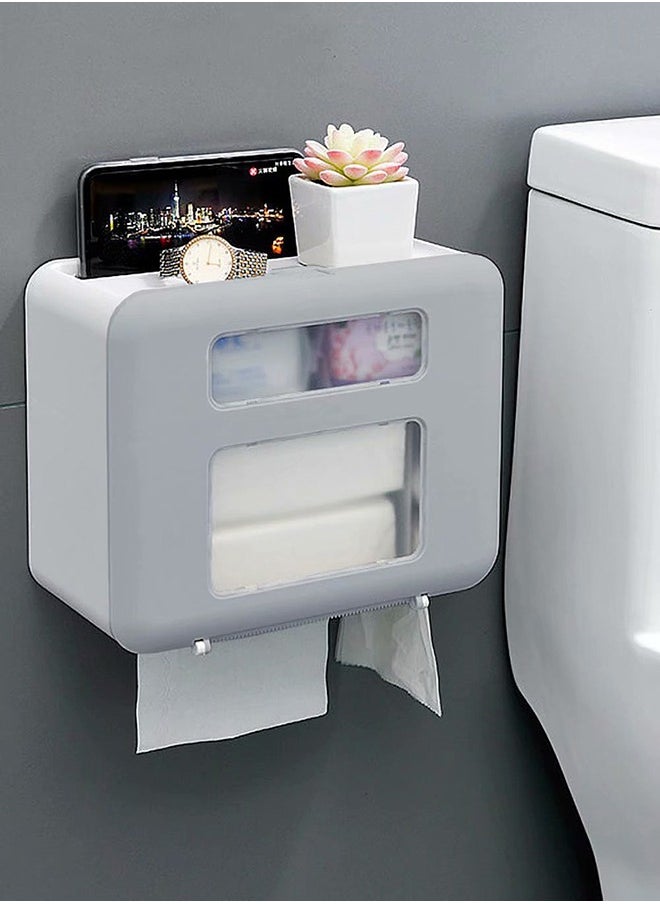 Generic - Wall Mounted Tissue Storage Box - Toilet Paper Box Dispenser with Phone Holder Organizer Drawer Bathroom Towel Period Trash Bag Multifunction Tissue Storage Box - Image 1