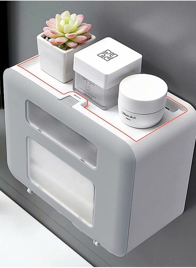 Generic - Wall Mounted Tissue Storage Box - Toilet Paper Box Dispenser with Phone Holder Organizer Drawer Bathroom Towel Period Trash Bag Multifunction Tissue Storage Box - Image 1