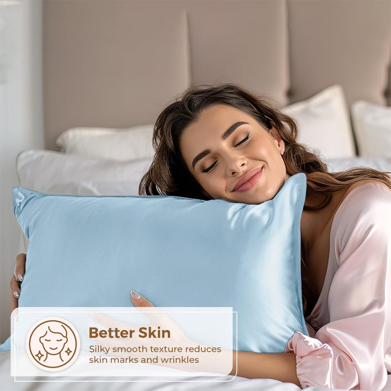 Pure Bedding Satin Pillowcase 2 Pack - Queen Size (20""x30""  Baby Blue) - Silky Pillow Cases for Hair and Skin - Satin Pillow Covers with Envelope Closure - Extra Soft Premium Microfiber - Image 2