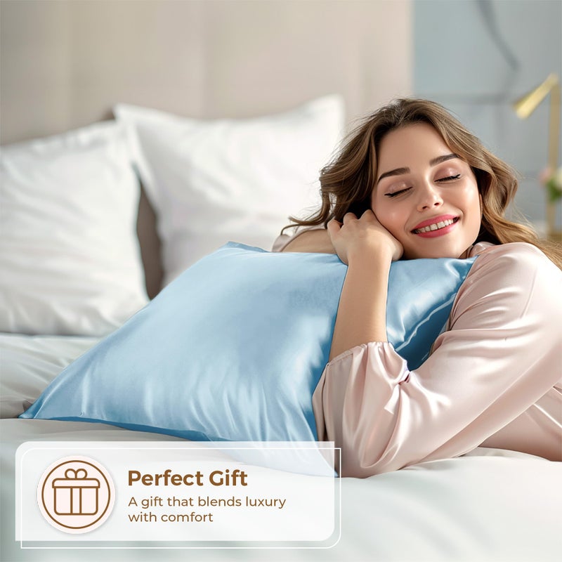 Pure Bedding Satin Pillowcase 2 Pack - Queen Size (20""x30""  Baby Blue) - Silky Pillow Cases for Hair and Skin - Satin Pillow Covers with Envelope Closure - Extra Soft Premium Microfiber - Image 4