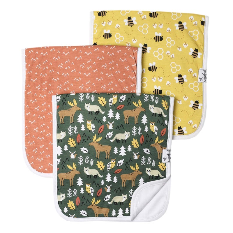 Copper Pearl Premium Baby Burp Cloths - 3-Pack Large Cotton Burp Cloths, Extra Soft Spit Up Rags with 3 Absorbent Layers, Perfect for Baby Boy and Baby Girl Gifts (21" x 10" Size, Atwood Set) - Image 1