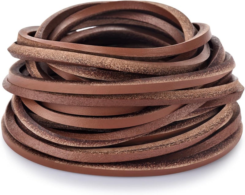 TeeLiy 3MM Flat Genuine Leather Cord - Natural Leather Lacing - Strip Cord Braiding String for Jewelry Making Shoe Lace Braided Bracelets Necklaces Handbags Knife Sheaths Veg Tan Light Brown (5Yards) - Image 1