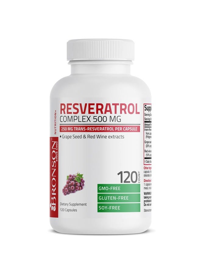 Bronson Resveratrol 500 Complex Standardized Trans-Resveratrol + Grape Seed & Red Wine Extract, 120 Capsules - Image 5