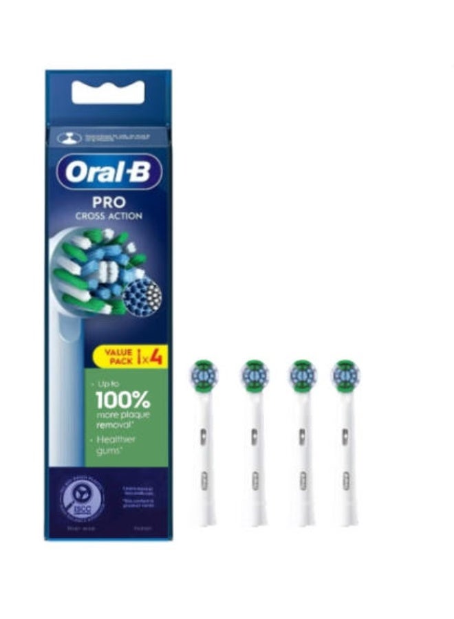 Oral-B Pro cross action Electric Toothbrush Head, X-Shaped & Extra Soft Bristles for Gentle Brushing & Plaque Removal, Pack of 4 Toothbrush Heads, White (Packing May Vary)