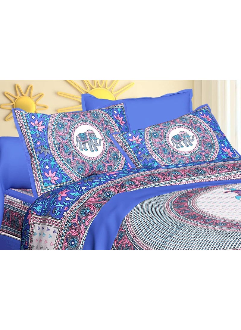 Queenie Queenie Brand Exquisite Style 144 TC 100% Cotton Double Bedsheet with 2 Pillow Covers, Turkishblue  - Image 4