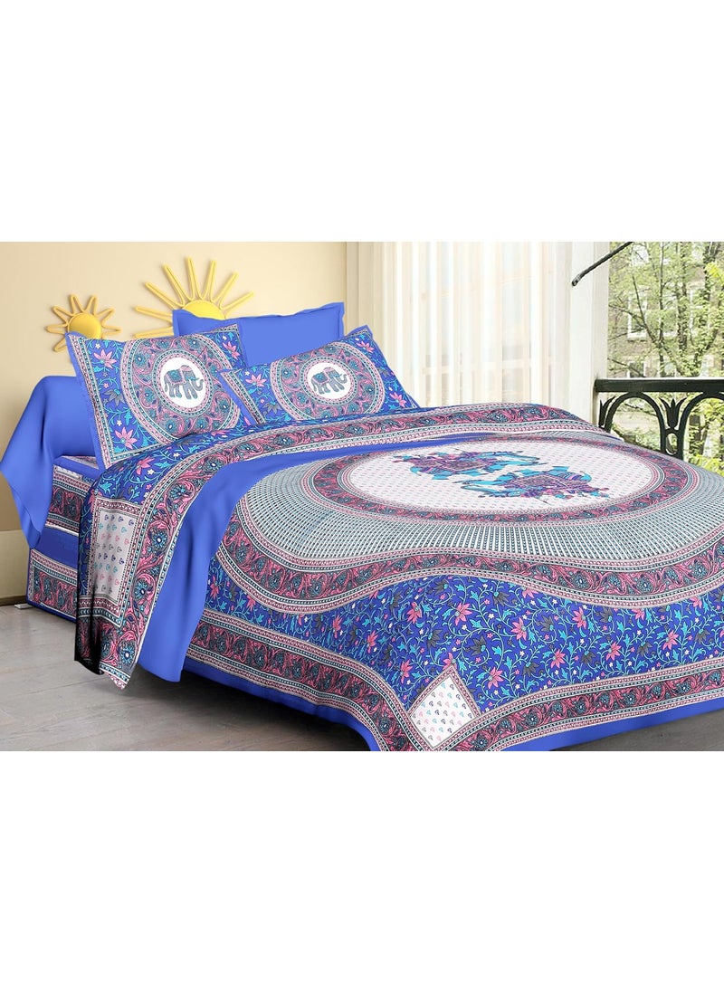 Queenie Queenie Brand Exquisite Style 144 TC 100% Cotton Double Bedsheet with 2 Pillow Covers, Turkishblue  - Image 1