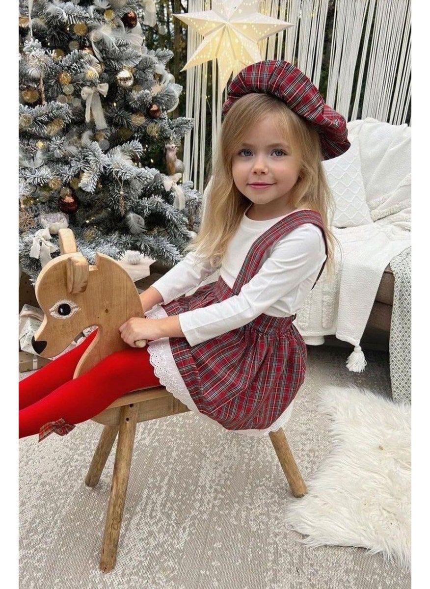 Miniğimin Cicileri - My Little Ones Poplin Fabric Plaid Pattern New Year Dress - Red - Image 1