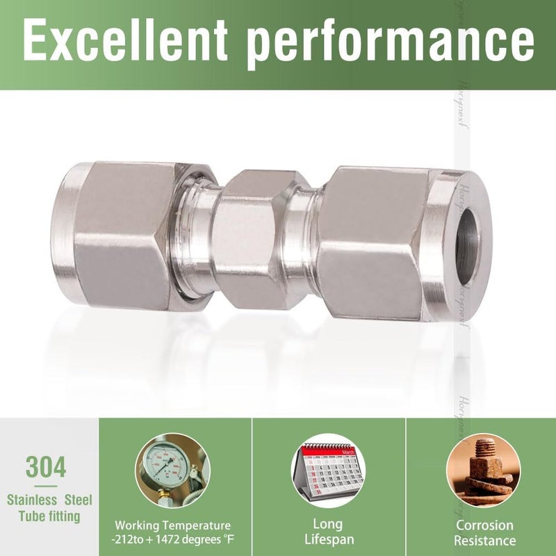 Horiznext 1/4 inch Stainless Steel 304 Compression Fitting for tube, connect air line brass pipe, adapt copper brake hose water fuel system (2 pcs) - Image 2
