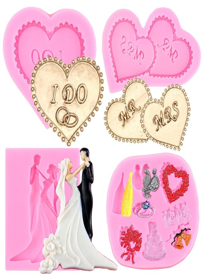 RFGHAC Heart Fondant Molds MR MRS I DO Silicone Mold Anniversary Engagement Mold Bride Groom Silicone Molds For Wedding Party Cake Decorating Cupcake Topper Polymer Clay Set Of 4 - Image 1