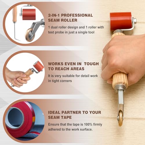 CraftyDream 2 Pcs Seam Roller with Tester Probe, 40 mm Silicone Seam Roller with 6 mm Brass Detail Penny Tool, Smoothing Tool for PVC/TPO/EPDM Single Ply Roofing Tape Woodwork Wallpaper Installation - Image 3