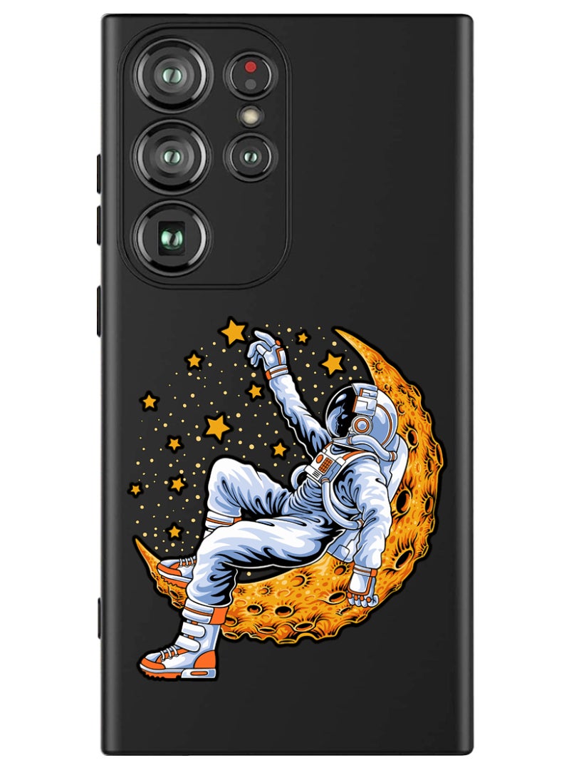 Theodor Protective Slim Fit Case Liquid Silicone Cover with Full Body Protection Anti-Scratch Shockproof Case For Samsung Galaxy S24 Ultra (Black) - Astronaut lying on moon - Image 1