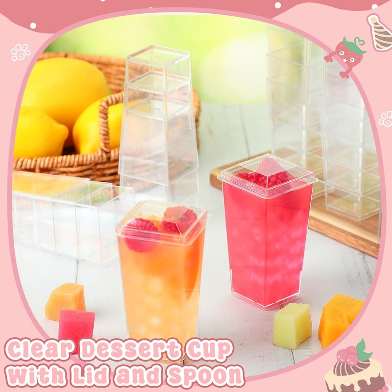 Mimorou 600 Pcs 3 oz Mini Dessert Parfait Cups with Lids and Spoons Clear Square Appetizer Cup Disposable Plastic Dessert Bowl for Pudding Fruit Ice Cream Wedding Baby Shower Birthday Decoration - Image 4
