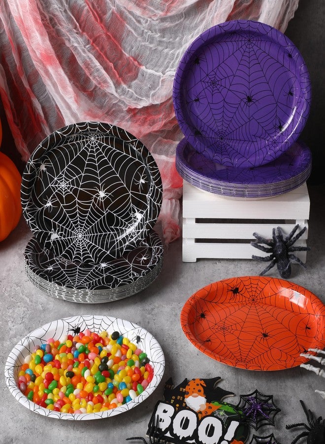 Vesici 100 Pcs Halloween Paper Plates 11 Inch Oval Halloween Spider Web Heavy Duty Party Supplies Disposable Dessert Plates for Party Decorations Dinner Tableware Set - Image 2